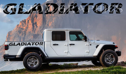 jeep gladiator,  jeep truck Bold vinyl decals for Jeep Gladiator trucks. Weatherproof, UV-resistant, and easy to apply.