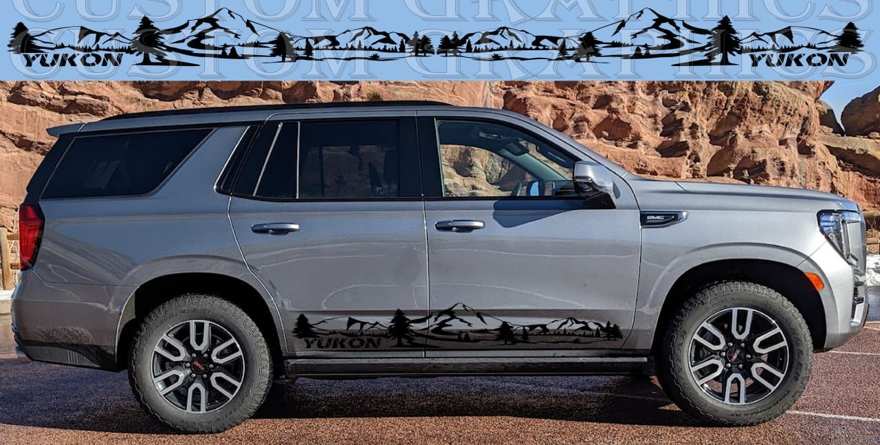 Autocollant haut de gamme compatible avec le design montagneux du GMC Yukon Denali