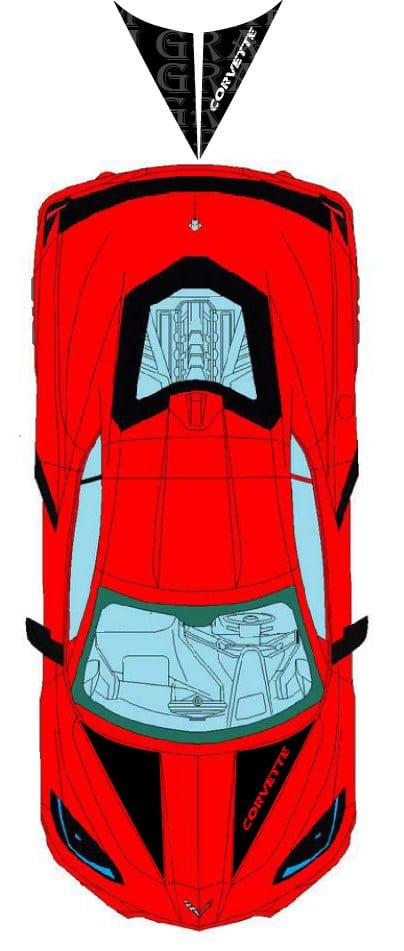 Autocollant de capot en vinyle de qualité supérieure compatible avec Chevrolet Corvette C8 Stingray Design triangulaire