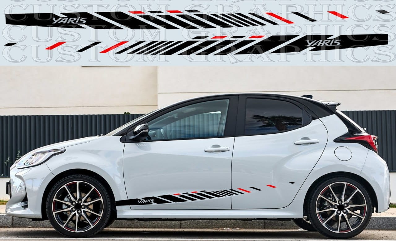 Premium quality sticker with a unique design, compatible with Yaris 2 doors. Perfect for enhancing the appearance of your vehicle with a new, stylish decal. Toyota Yaris New Graphics Best Frien Gifts