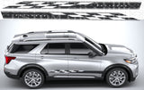 Bold side panel stripe sticker on silver Ford Explorer