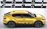 Yellow SUV decals on a gray background