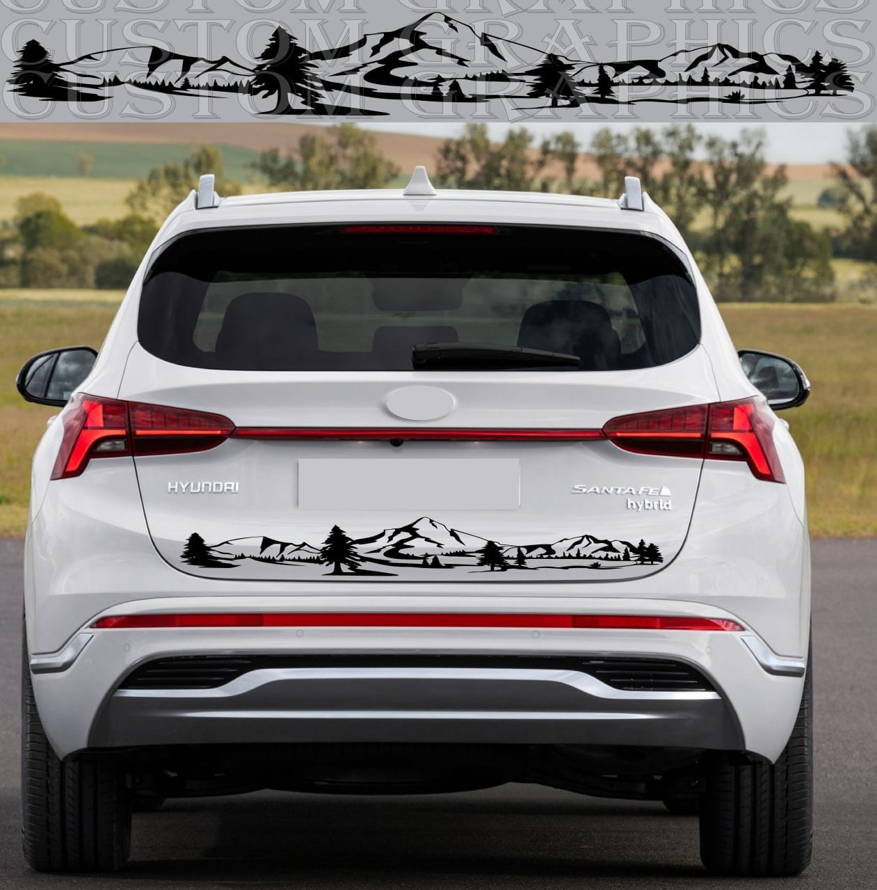 Autocollant de hayon compatible avec Hyundai Santa Fe Decal Mountain Design