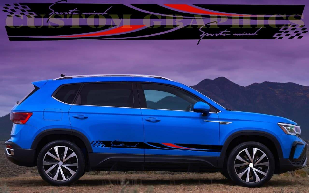 Vinyl Graphics 2 Colors Line Sports Mind Design Sticker Compatible With VW Taos