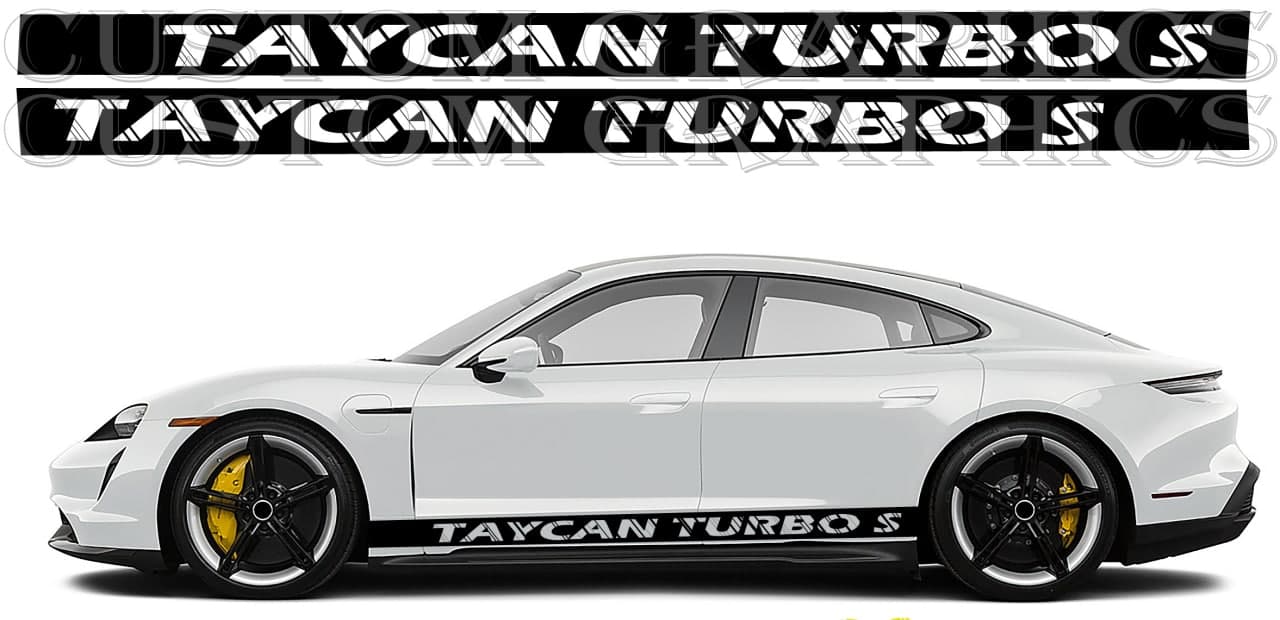 Vinyl Graphics 2x Pattern Classic Logo Design Vinyl Sticker Compatible With Porsche Taycan