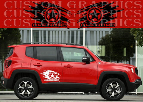 Vinyl Graphics 2X Sticker OFF ROAD Design Vinyl Side Racing Stripes Compatible with Jeep Renegade