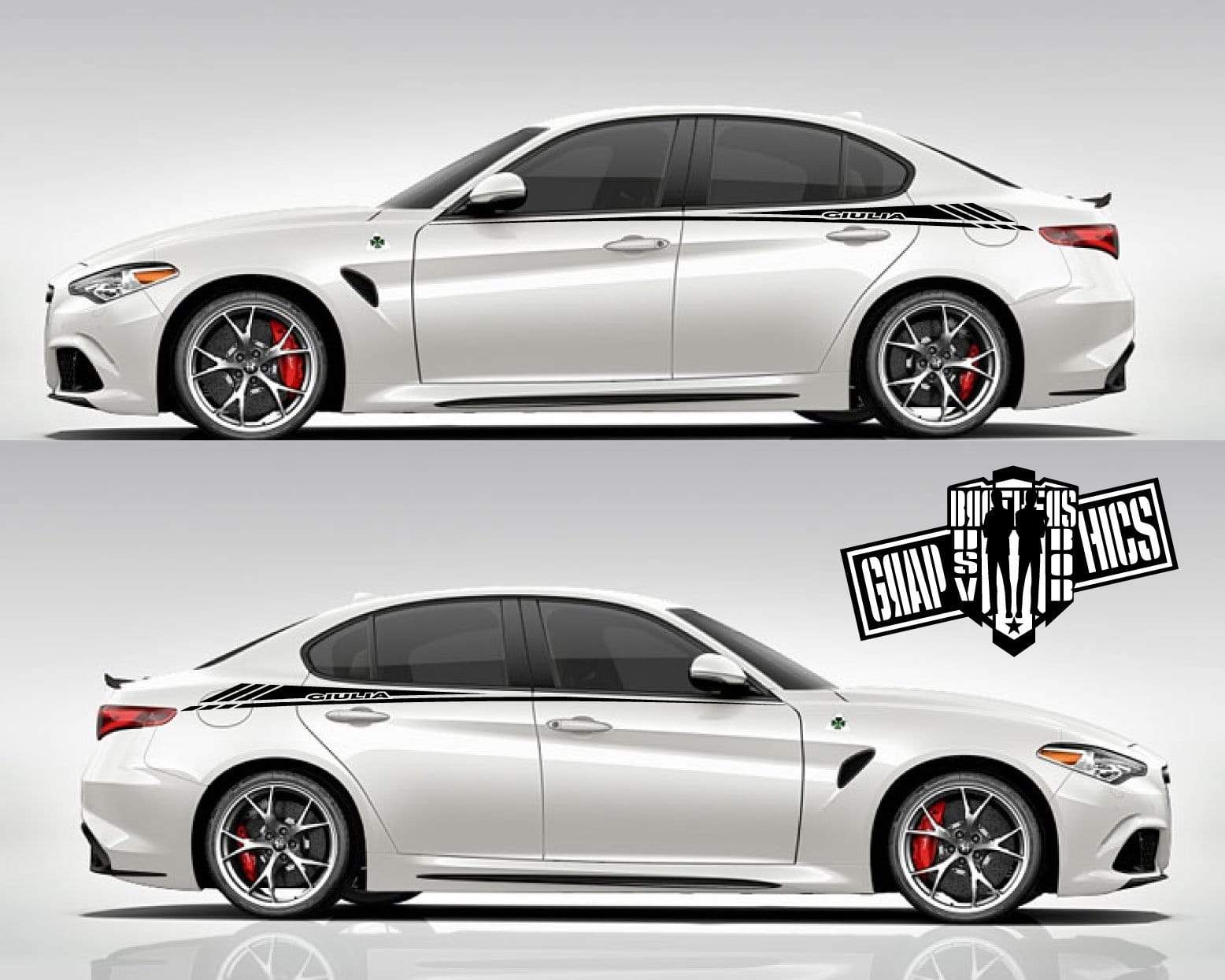 4 Autocollants Enjoliveurs Pour Jantes Alfa Romeo - Diamètre 50 Mm - Adhésif Métal émaillé Noir Et Blanc - Compatible 147, 156, GT, Giulia, Mito (2016+)