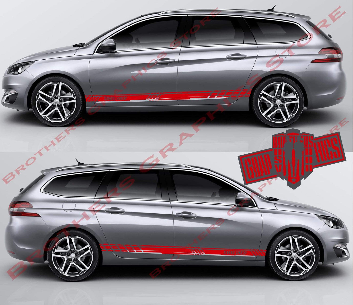 Custom Racing Decal Sticker Side Door Stripe Stickers For Peugeot 308 SW - Brothers-Graphics