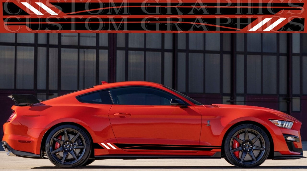 Vinyl Graphics Sticker Compatible With Ford Mustang 2 Color New Man Design Racing Line