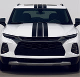 White SUV with black stripes on a gray background