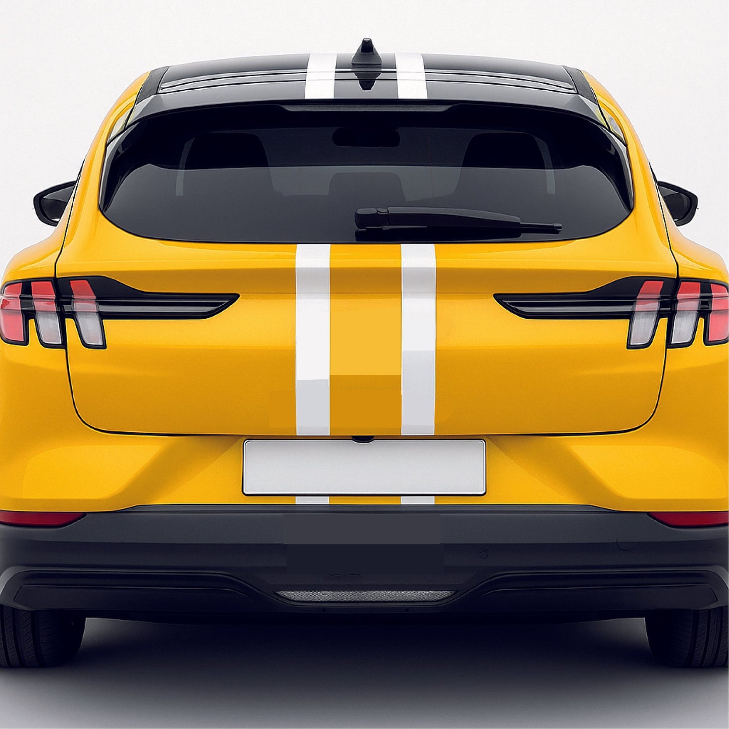 Yellow car with black and white stripes on a white background