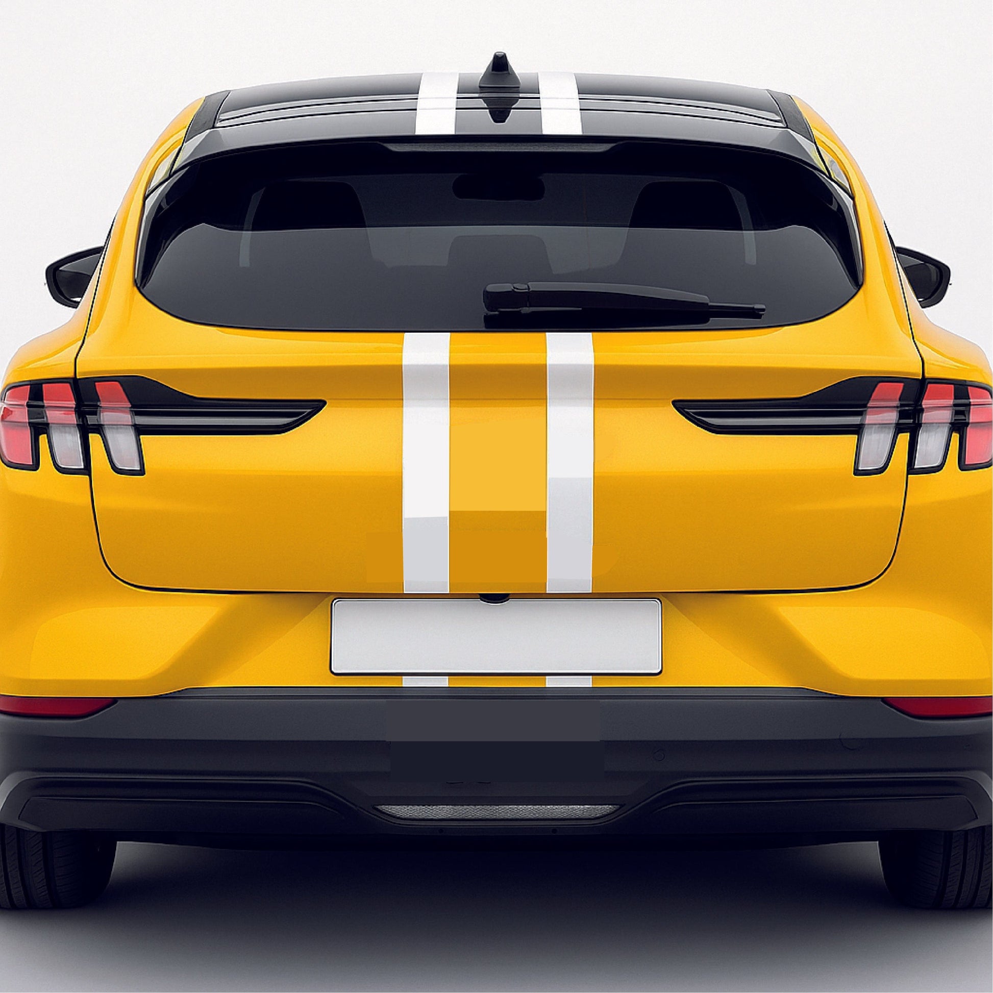 Yellow car with black and white stripes on a white background