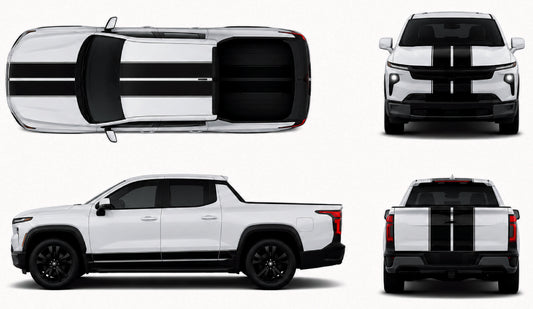 Full Racing Stripe Vinyl Decals Compatible With Chevrolet Silverado EV