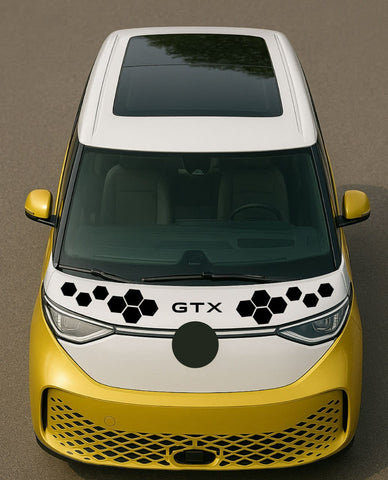 Yellow and white van with GTX branding on a brown background