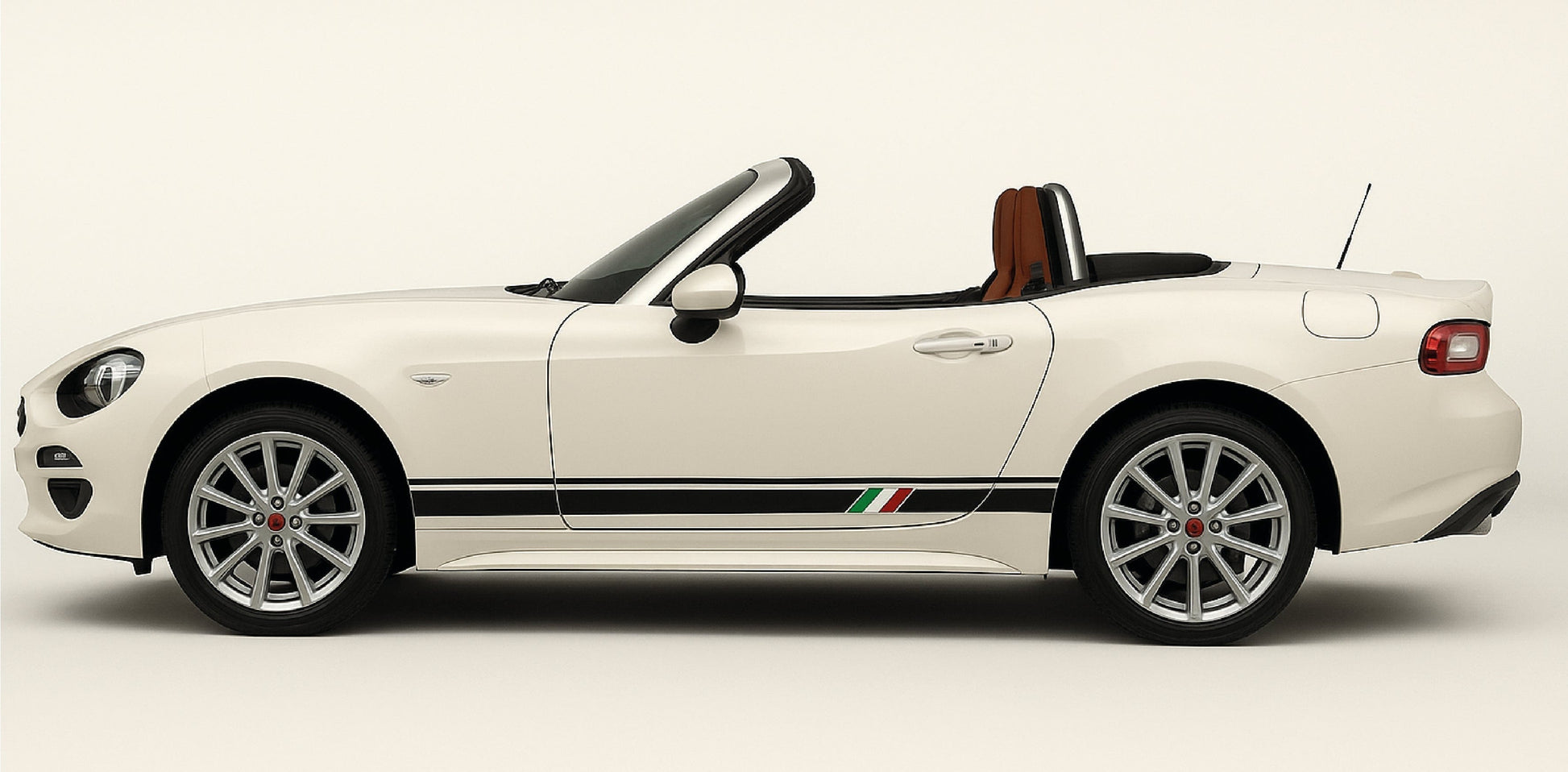 White convertible car with Italian flag design on a white background