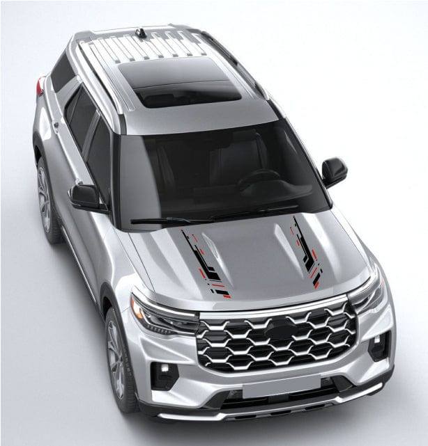 Compass-themed vinyl graphic on rear hatch of Explorer

