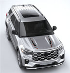 Compass-themed vinyl graphic on rear hatch of Explorer

