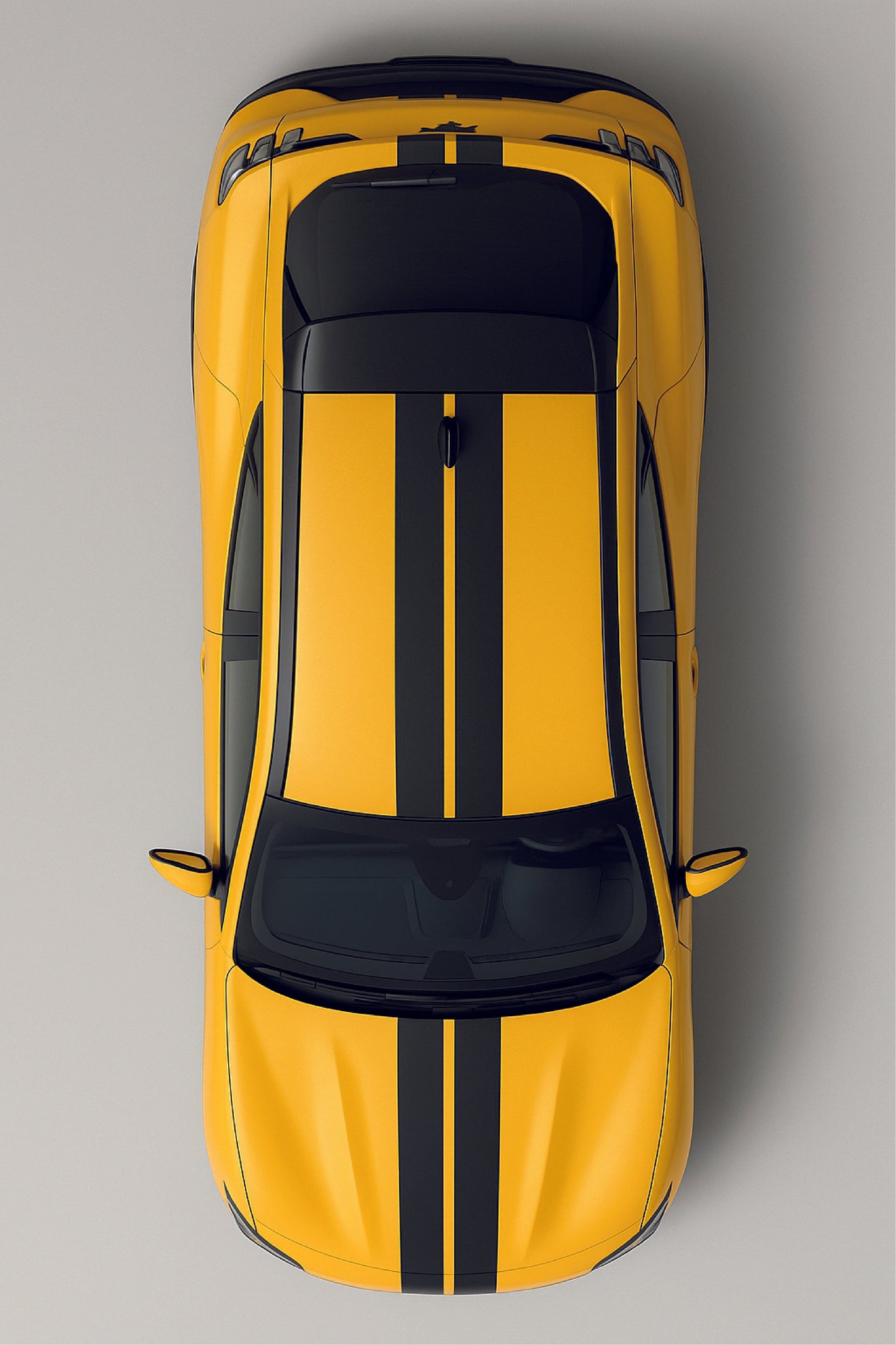 Yellow car with black roof on a gray background
