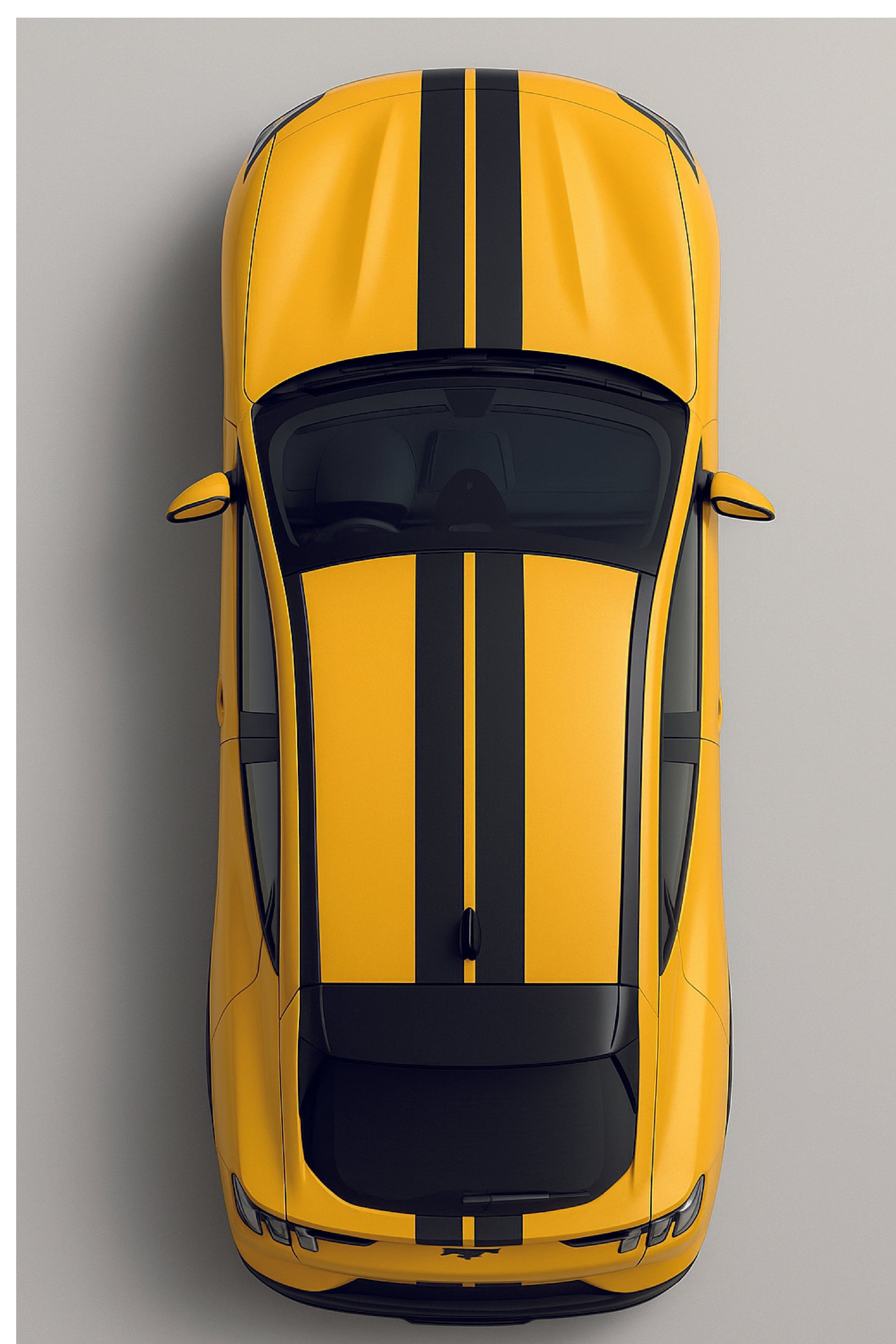 Yellow car with black stripes on a light gray background
