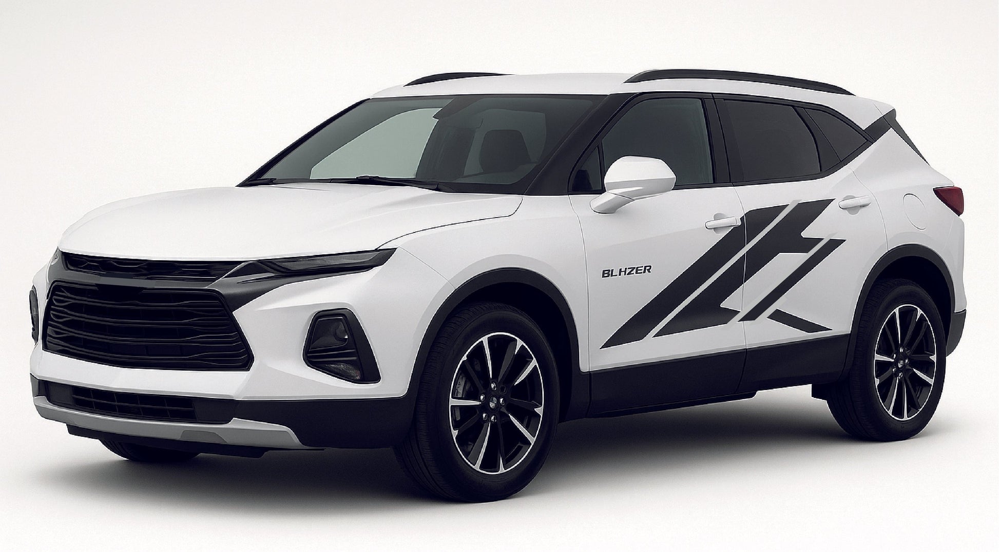 White SUV with black decals on a white background