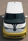 Top-down view of a van with a unique face design on the front