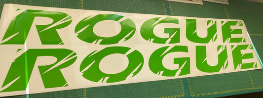A die-cut vinyl decal sticker for Nissan Rogue with a unique design, predominantly green in color.