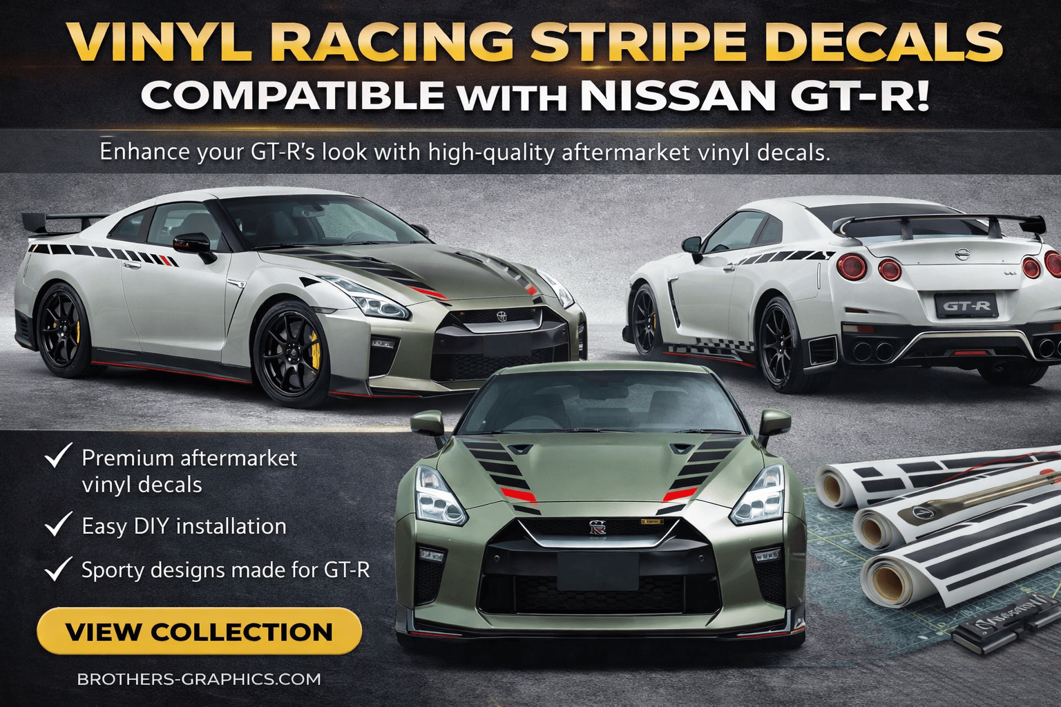Nissan GT-R racing stripes vinyl decal kit by Brothers Graphics performance car styling.