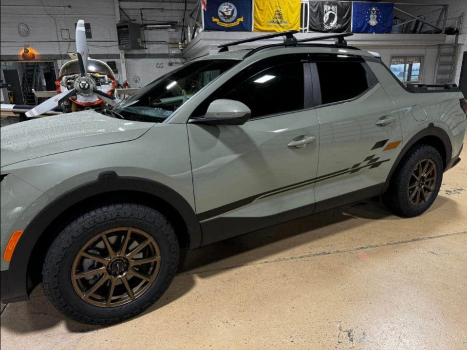 Custom Hyundai Santa Cruz truck side stripes vinyl decal kit installed by Brothers Graphics