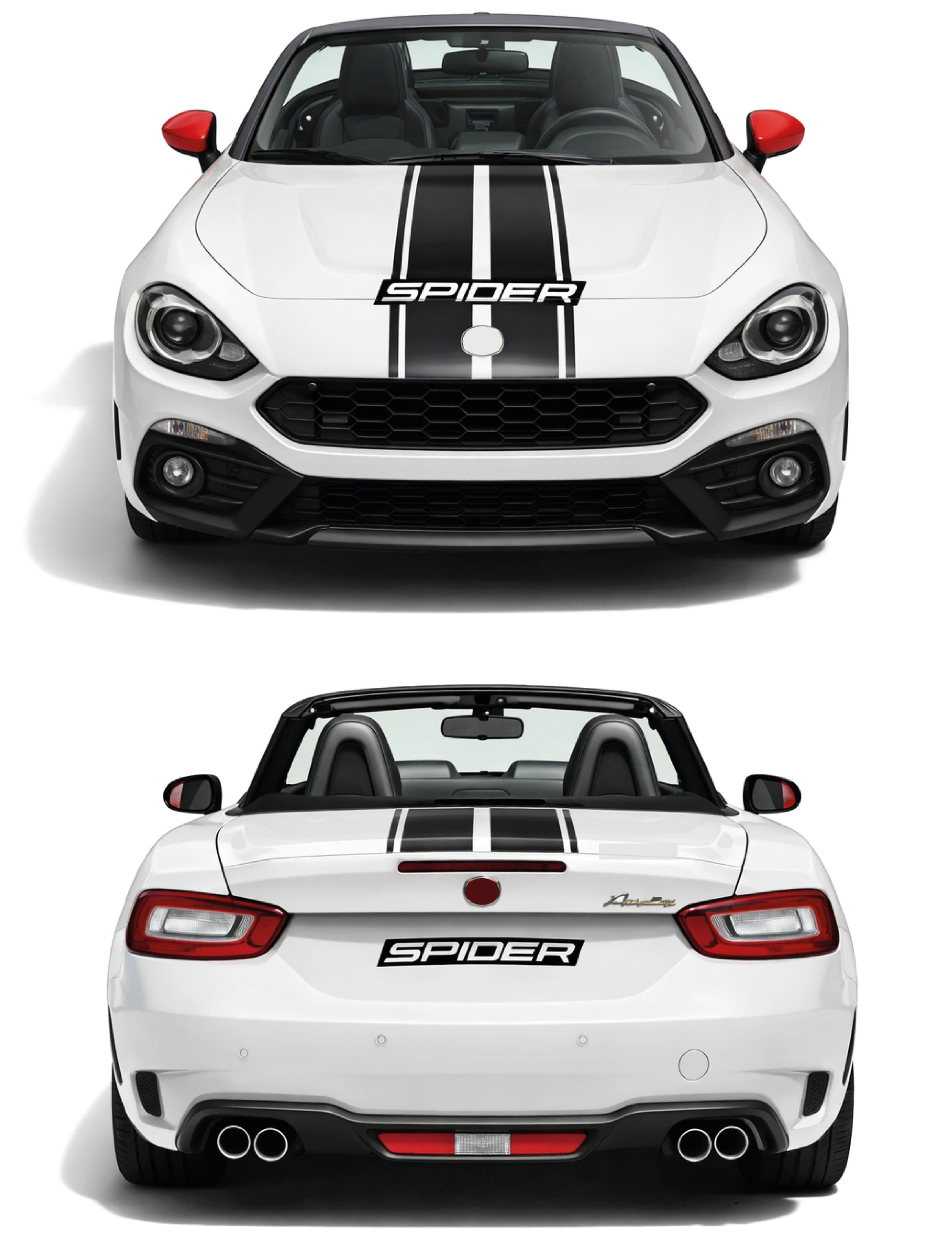 Hood Decals White convertible car with 'Spider' branding on a white background