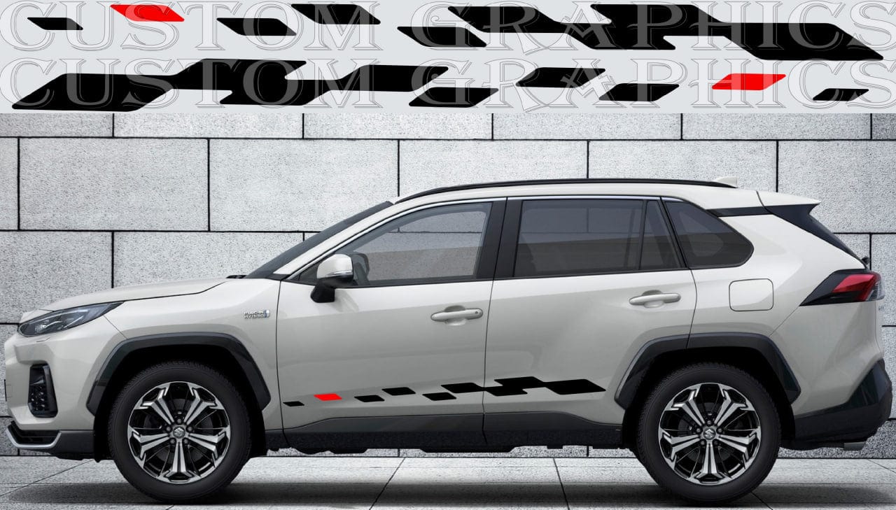 A gray Suzuki Across crossover vehicle with premium stickers applied on the sides, showcasing a modern and sophisticated design.