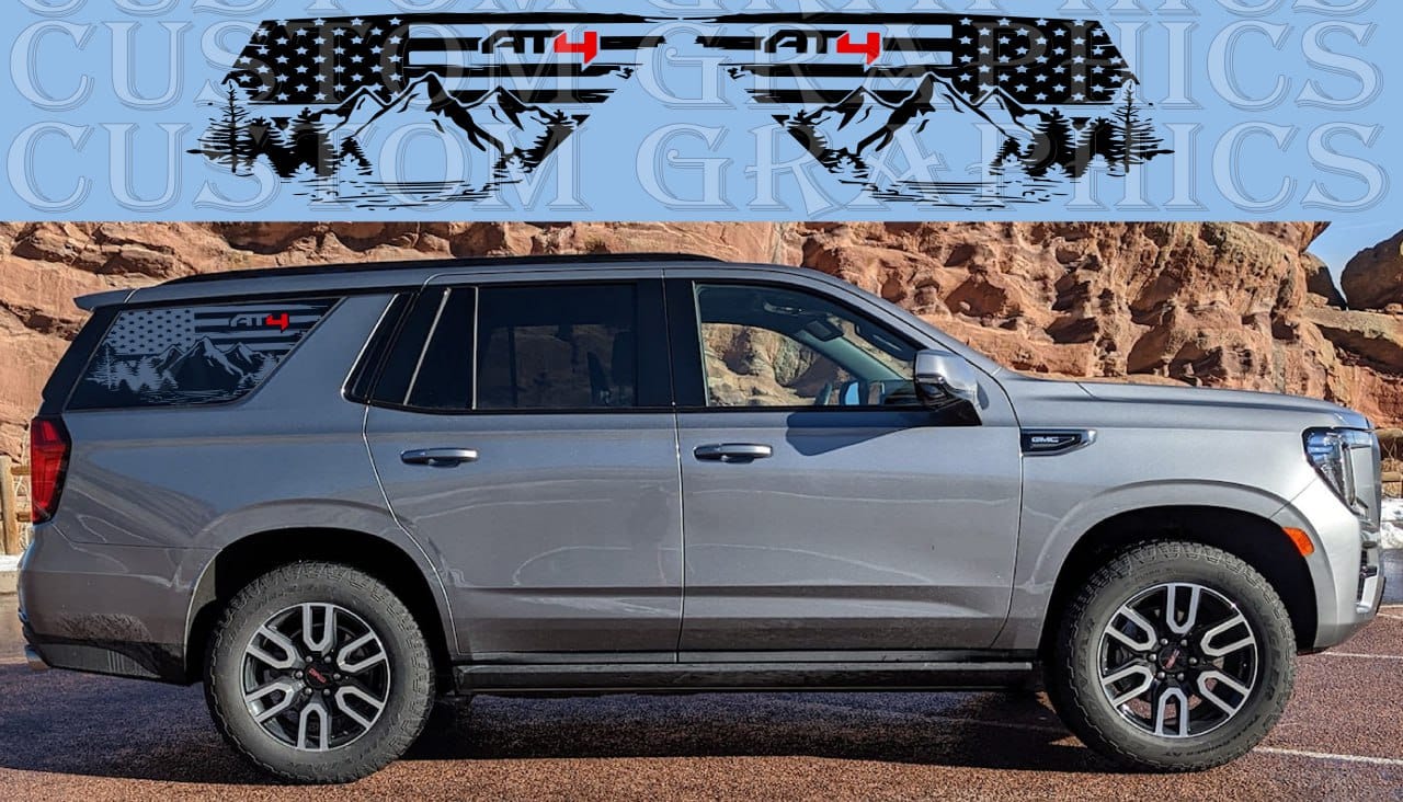 Autocollant de fenêtre de qualité supérieure compatible avec GMC Yukon Denali USA Mountain Design