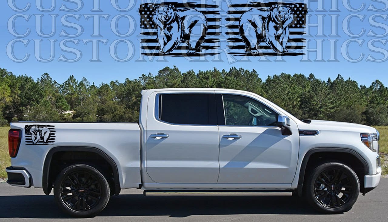 Autocollant en vinyle de qualité supérieure compatible avec le motif ours du drapeau américain GMC Sierra