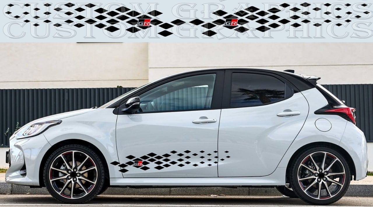 Premium quality sticker with a unique design, compatible with Yaris 2 doors. Perfect for enhancing the appearance of your vehicle with a new, stylish decal.  Toyota Yaris New Graphics Best Frien Gifts