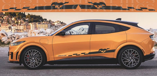 A Ford Mustang Mach E style tuning BBF new design decal sticker on a vehicle.