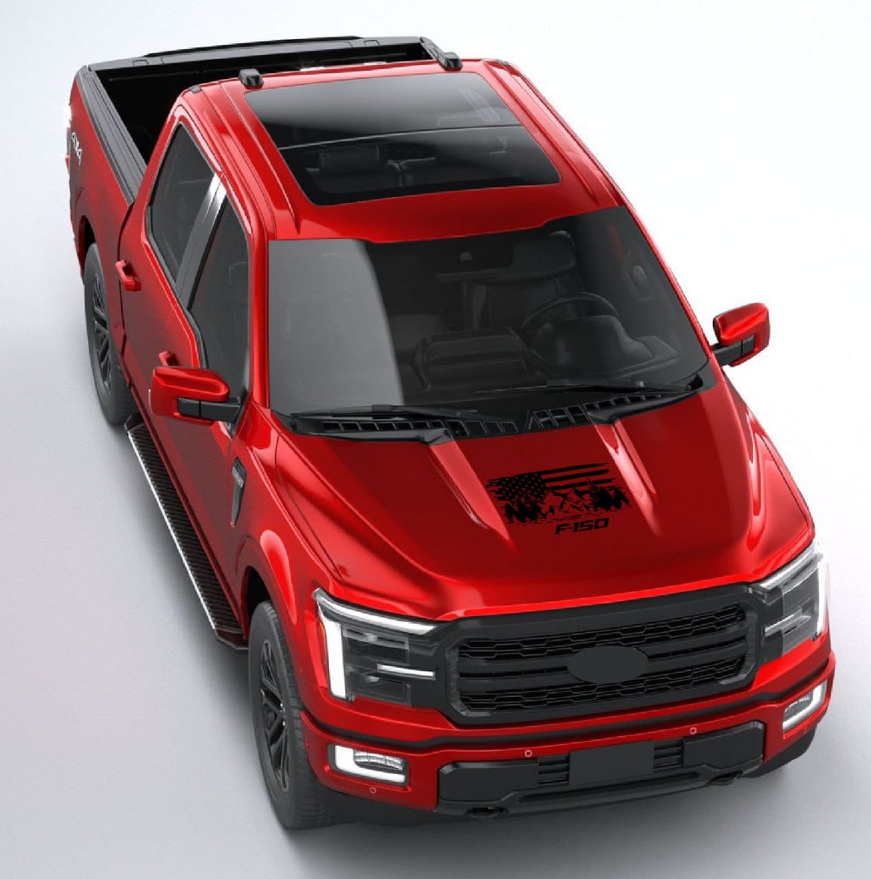 Premium Hood Vinyl Sticker Compatible with Ford F-150 – Mountain USA Flag Graphics