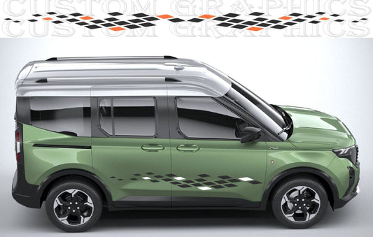 Tourneo Courier roof with bold vinyl stripe design

