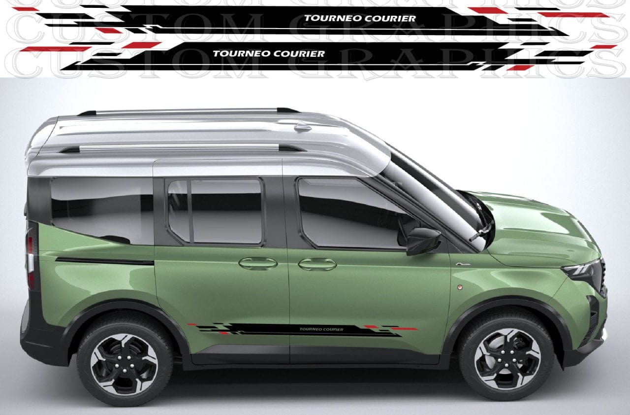 Two-piece vinyl decal set installed on both sides of the van