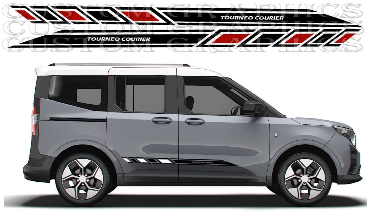 Close-up of vinyl lettering on rear of Tourneo Courier van