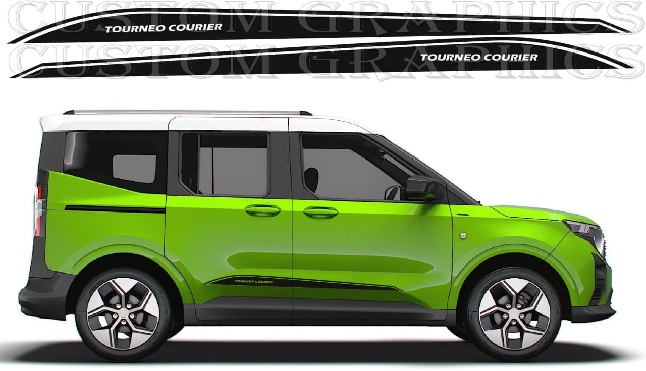 Black vinyl stripe kit giving Ford Tourneo Courier sporty look