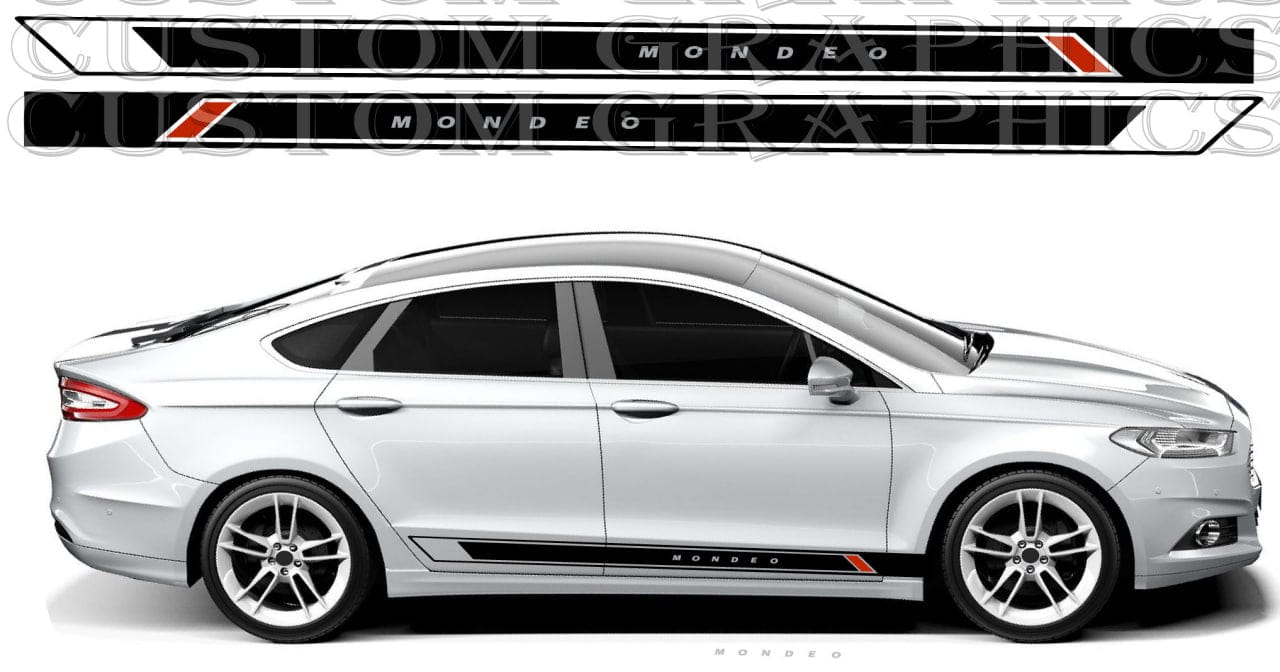 Custom stripe sticker applied to Mondeo rear door