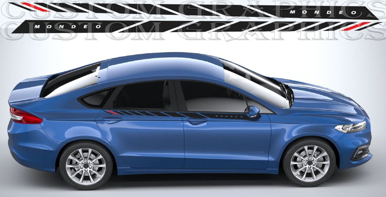 Reflective vinyl decals on Ford Mondeo at night