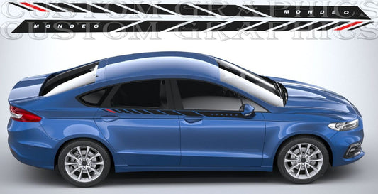 Reflective vinyl decals on Ford Mondeo at night