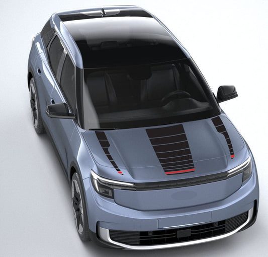 Explorer SUV with retro orange and yellow side decals

