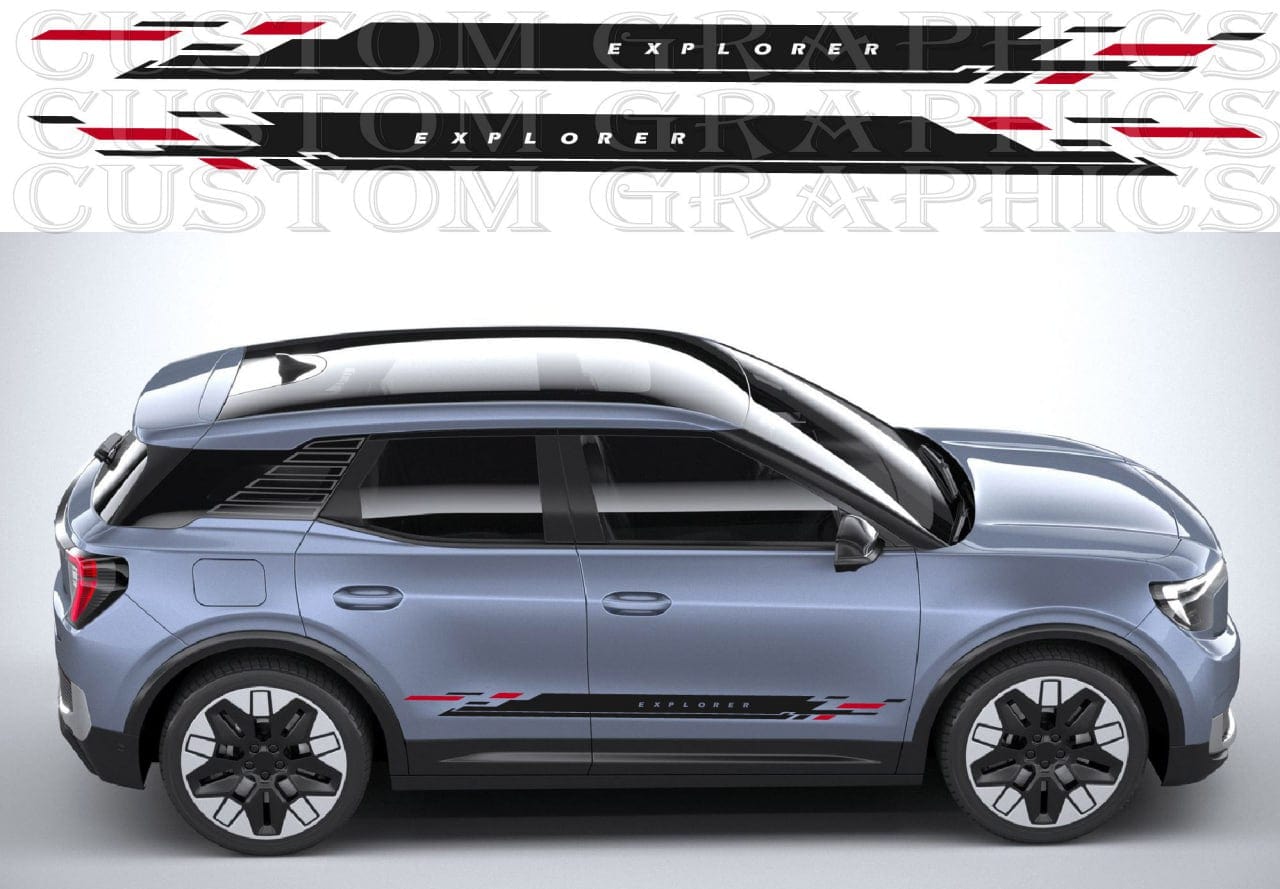 Custom mountain trail vinyl graphic on Explorer door

