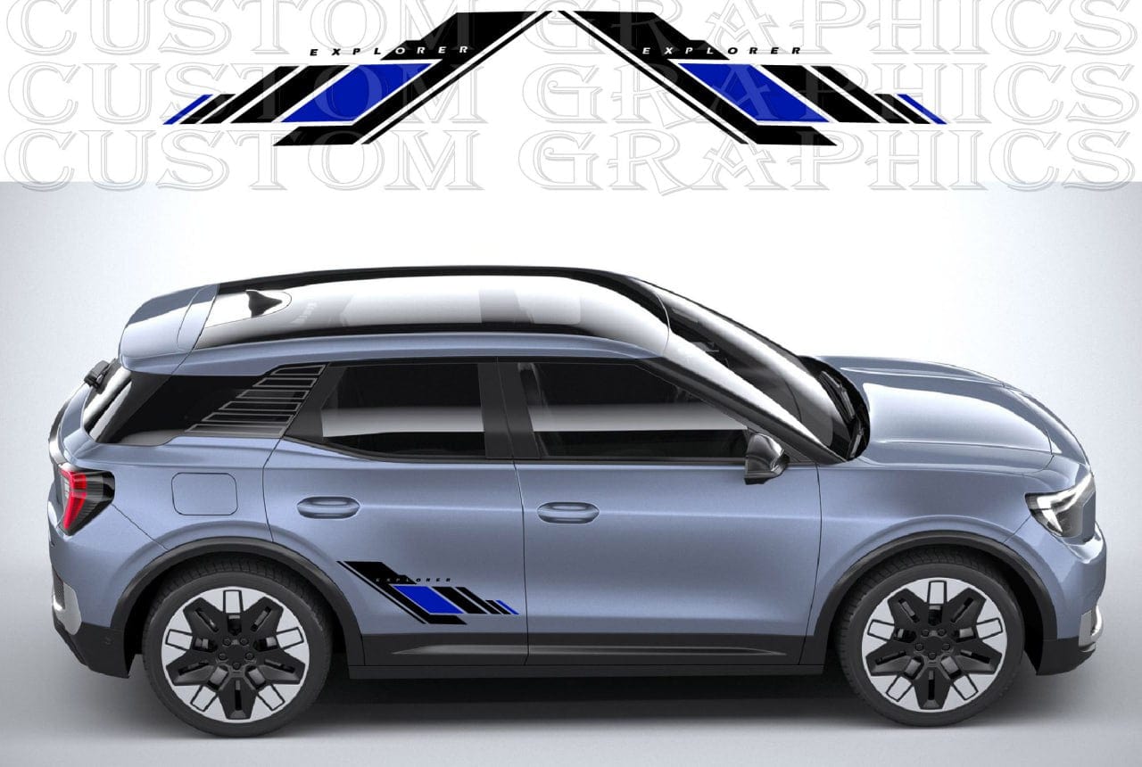 Reflective white vinyl stripe running along Ford Explorer side

