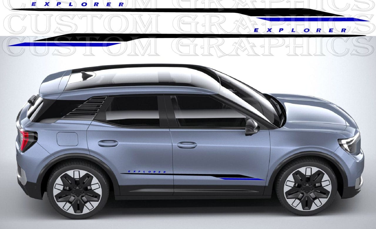 Mountain silhouette vinyl graphic on black Ford Explorer

