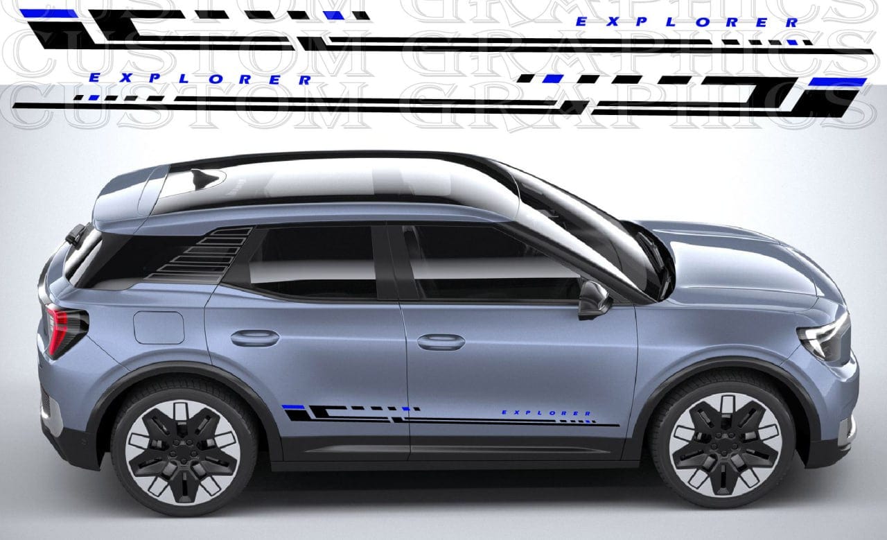 DIY vinyl decal kit partially installed on Explorer door

