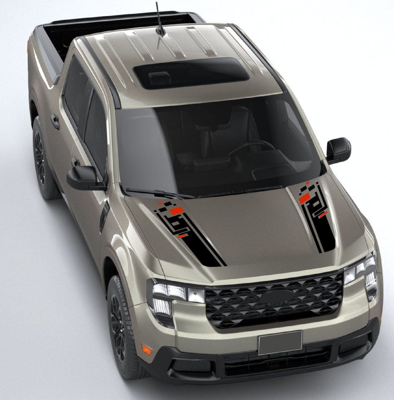 Ford Maverick side view with matte black stripe decals