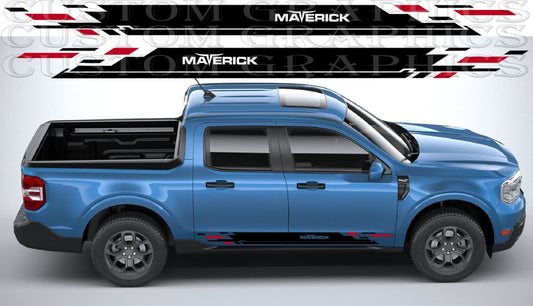 Bold racing stripe across Ford Maverick hood and roof