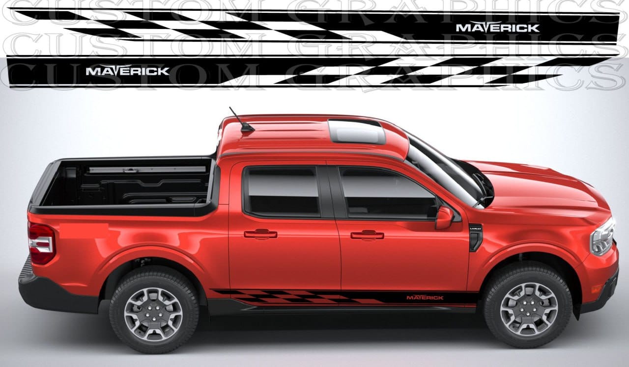 racing stripe across Ford Maverick vinyl stickers decals